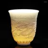컵 접시 대형 구호 티 컵 양고기 jade 흰 도자기 한 쌍의 용과 피닉스 그릇 수제 수공예품