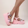 Summer Cute Pink Wedge Sandals Women Gothic Buckle Chunky Platform Sandals Women Punk Thick Bottom Lolita Shoes Plus Size 240320