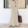 Casual Kleider 2024 Sommer Kleid Weibliche Baumwolle Leinen Einfarbig Revers Langarm Tasche Taste Maxi Frauen Hemd