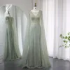 Saudi Aab Long Blue Sharon Said Evening Sage Green Cape Sleeve Pink Nude Plus Size Women Wedding Formal Dress Ss086