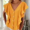 Camicette da donna Camicia da donna Elegante scollo a V con maniche a volant Camicetta ampia vestibilità streetwear Top per l'estate elegante casual moda donna