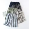 Pijama Cott Pj Double-layer Lounge Men para xadrez solto verão xadrez desgaste shorts calças finas sleepwear homewear design I91N #