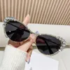 Sunglasses Vintage Full Crystal Anti-blue Light Eyeglasses For Women Alloy Small CatEye Rhinestone Shiny Clear Glasses Frame