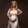 Slash Neck Boho Maternity Po стреляйте в длинные платья, джерси Ruffles Lace Pography Maxi платье 240321
