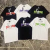 Camisetas masculinas marca de moda impressa chama solta em torno do pescoço manga curta homens e mulheres topos novas figuras de skate t240326