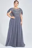 Plus Size Chiffon Sequin Cape Tunic Maxi Dress Elegant Wedding Guest Dress Pleated High midje Formella cocktail Brudklänningar 240321