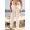 Männer Cott Leinen Hosen Lose Frühling Casual Hosen Männliche Atmungs Einfarbig Volle Länge Kordelzug Jogger Yoga Leinen Hosen E74C #