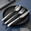 Flatvaruuppsättningar 304 Rostfritt stål Tabeller Tjockat Western Food Steak Knife and Fork Set El Supplies Elegant Drop Delivery Home G OTQ5Y