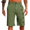 Shorts pour hommes 2024 Hommes élégants multi-boutons coton lin blanc bleu genou longueur pantalon plus taille hommes décontracté stand poche plage