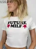 Kvinnors tankar Camis Y2K Crop T-shirt Future Milf Star Fashion Womens Crop Top Harajuku Street Clothing Ultra Thin T-shirt Summer Sexy Party Womens Clothing 24326