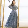 Dit musulman longue Sharon bleu manches robes de soirée dubaï femmes arabe fête de mariage caftan marocain grande taille robe Ss063