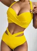 Maillots de bain pour femmes Sexy Push Up Bikinis 2024 Femmes Taille Haute Maillot De Bain Solide Halter Femme Maillot De Bain Natation Été Beachwear XXL