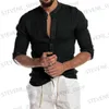 Men's T-Shirts Mens Fashion Casual Solid Color Shirt Button Linen Cotton Comfortable Daily Top Long Slve Shirt T240325