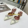 Sandaler Summer High Heels Luxury Designer Women Baotou Silk Surface Lady Strass Crystal Bow Diamond Pointed Shoes Color Color