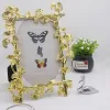 Frame Nordic Vintage Metal Ginkgo Biloba Photo Frame Family Portrait Nightstand Desktop Square Golden Flower Picture Frames Home Decor