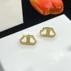 Luxury Shiny Rhinestone Earrings Double Letter Studs Stylish Gold Fill Earrings B Letter Simple Earrings With Box