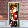 Pegatinas de puerta de Papá Noel, papel tapiz de Feliz Navidad, dormitorio, sala de estar, decoración navideña, mural autoadhesivo de alce de dibujos animados, póster de PVC