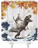 الستائر مضحكة قطة دش ستارة الديناصورات الخريف يترك اليابانية موجة المحيط الأطفال الأطفال الستائر الحمام الخشبية مع السنانير
