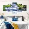 5 Panels Waterfall Green Forest Canvas Painting Landscape Pictures Nature Posters and Prints for Living Room Decoration Cuadros