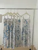 Casual Dresses Summer Sexy Dress For Women 2024 French Blue Oil Painting Beach Long Cinched Waist Tight Floral Slip