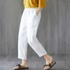 Kadın Harem Pantolon Yaz Pamuk Keten Pantolon Nefes Alabilir Ayak Bileği Uzunluk Pantolonlar Sıradan Retro Gevşek Pantolon Pantolon Katı Cepler 240309