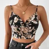 Camisoles دبابات النساء بلا أكمام محصول الصيف محصول مثير عاريات عارية العميقة V-الرقبة زهرة نمط النساء السباغيتي حزام داخلي