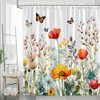 1pc Garden Landscape Flowers Yellow Daisies Butterflies Plant Floral Landscapes Pattern, Modern and Stylish Home Shower Curtain, Bathtub Partition Curtains