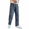 Herbst Neue Trend Männliche Graue Mi Gerade Bein Jeans/männer Jugendliche Fi Casual Persalized Brief Patchwork Kordelzug Hosen e6Is #