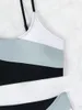 Kvinnors badkläder Hög midja Bikini 2024 Kvinnor Sexig svart grå kontrast Push Up Swimsuit Padded Beach Bathing Suit Two Piece Biquini
