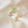 Nt Gold Sier Plated Wit Kristal Alfabet Letter Stud voor Vrouwen Europese Populaire Modeontwerper Luxe Oorbellen Sieraden Cadeau