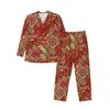 Tribal Print Pyjama Set Red Abstract Cute Soft Pijamas Man Lg-Sleeve Casual Night 2 Pieces Nightwear Tamanho Grande 2XL t6Ie #