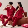 2024 Весна Осень Пара с коротким рукавом Lg Брюки Cott Пижамный комплект для мужчин Китайская красная пижама Пижамы Женская домашняя одежда Одежда d7Bs #
