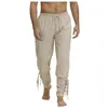 Pirate Pants Cott Linen byxor Medieval Renaissance Larp Costume Vikings ben spets upp outfit Halen för män plus storlek V1VG#