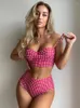 Women's Swimwear High Waist Bikini 2024 Woman Plaid Swimsuit Women Bathing Suit Padded Push Up Ruched Swim Suits Bandeau Set