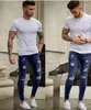 Hommes Jeans Denim Crayon Pantalon Distred Taille Moyenne Gaine Cheville Longueur Zipper Fly Poches Slim Wing High Street 2024 26oi #