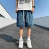 Koreaanse Zomer mannen Wijde Pijpen Denim Shorts Nieuwe Fi Elastische Taille Pocket Baggy Jeans Shorts Cott Broek Mannen merk Kleding c9wi #