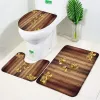 Ensemble de tapis de salle de bain en bambou, panneaux de bambou rustiques naturels marron, paillasson en flanelle, tapis de bain, siège de toilette, couverture de salle de bain, décoration de bain