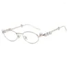 Sunglasses Frames Diamond-encrusted Oval Metal Pearl Small Frame Glasses Advanced Sense Personality Fashion Anti-blue