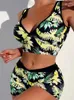 Kvinnors badkläder Bikini Kvinnor Swimsuit 2024 Print Sling V Neck Bikinis Set Sexig hög midja Boxer Shorts Beach Bathing Suit Kvinna