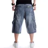 Summer Men's Loose Multi Pockets last denim Hip Hop Wide Leg Jeans Street Skateboarding Capris Shorts Plus Size 44 46 Q4GU#