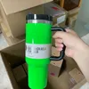 2024 New Electric Pink 40OZ Tumbler With Logo - Neon Orange Yellow Green Colors Available Stainless Steel Travel Cups With Silicone Handle Lid and Straw USPS Shipping