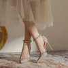 Klinknagel hoge hakken stiletto stijl temperament 100 bijpassende rok sexy puntige één lijn gesp wrap sandalen 240322