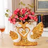 Vasos banhados a ouro cisne presente de casamento vaso de cerâmica ornamentos decoração de casa artesanato sala de estar criativa estatuetas de mesa de tv