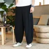 Hommes Vêtements Été Baggy Hippie Cott Lin Sarouel Y2K Mâle Streetwear Solide Pantalon Large Rétro Cordon Pantales o2By #