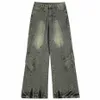 Mężczyźni Vintage workowate dżinsy Patchwork Designer Retro Blue Lose Proste Denim Pants Harajuku Streetwear Dżinsy spodnie 62pe#