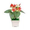 Kwiaty dekoracyjne 1PC sztuczne Anthurium bonsai plastikowe zielone zielone rośliny rośliny symulacyjne doniczkowe do stolika do domu ozdoby dekoracyjne