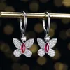 Boucles d'oreilles pendantes SGARIT bijoux pierres précieuses papillon 18K or blanc 0.57CT naturel non chauffé Pigeon sang rouge rubis goutte pour les femmes