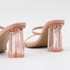 Slippers Women Clear Heart-Shaped Transparent Heel Sexy High Heels Party Dress Fashion Sandals 9CM Size 42