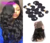 Cheveux humains malaisiens pré plumés dentelle frontale 360 avec paquets 4 pièces lot vague de corps Extensions de cheveux humains fermeture 3803564