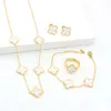 High Quality Jewelry Fashion Designer Brand Luxury Stainless Steel 18k Gold Plated Four Leaf Clover Necklace Set for Women